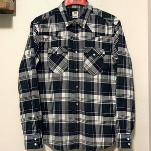 Levi's Standard Fit Western Shirt - Pearl Snaps & Green Plaid - Size Large